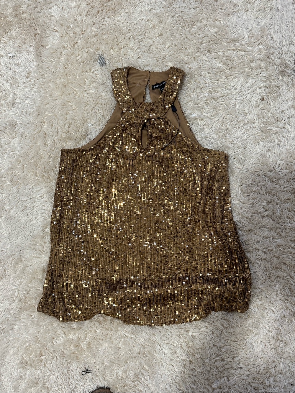Sequined Halter Camisole in Gold